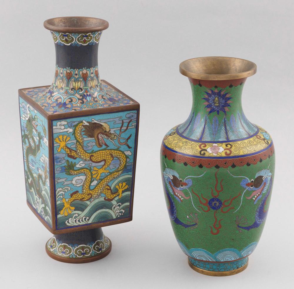 Appraisal: TWO CHINESE CLOISONN ENAMEL VASES EARLY TH CENTURYTWO CHINESE CLOISONN