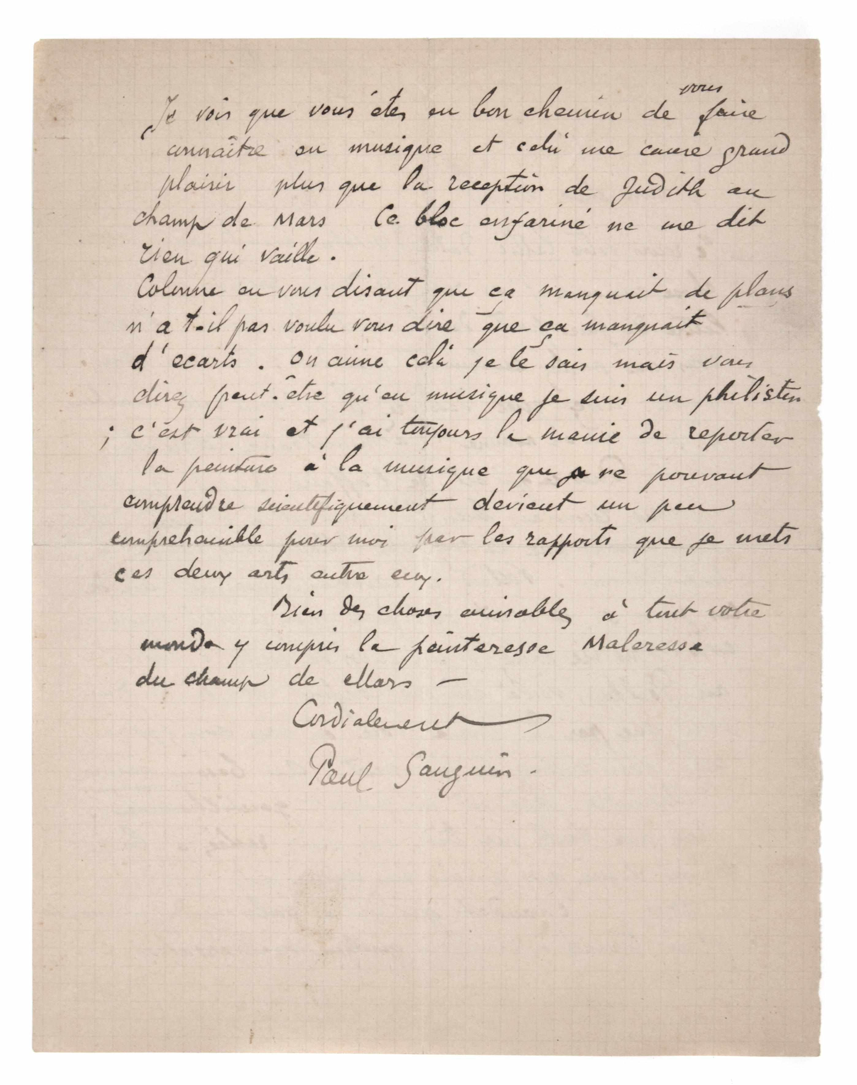 Appraisal: GAUGUIN PAUL Autograph Letter Signed ''Paul Gauguin'' pp recto and