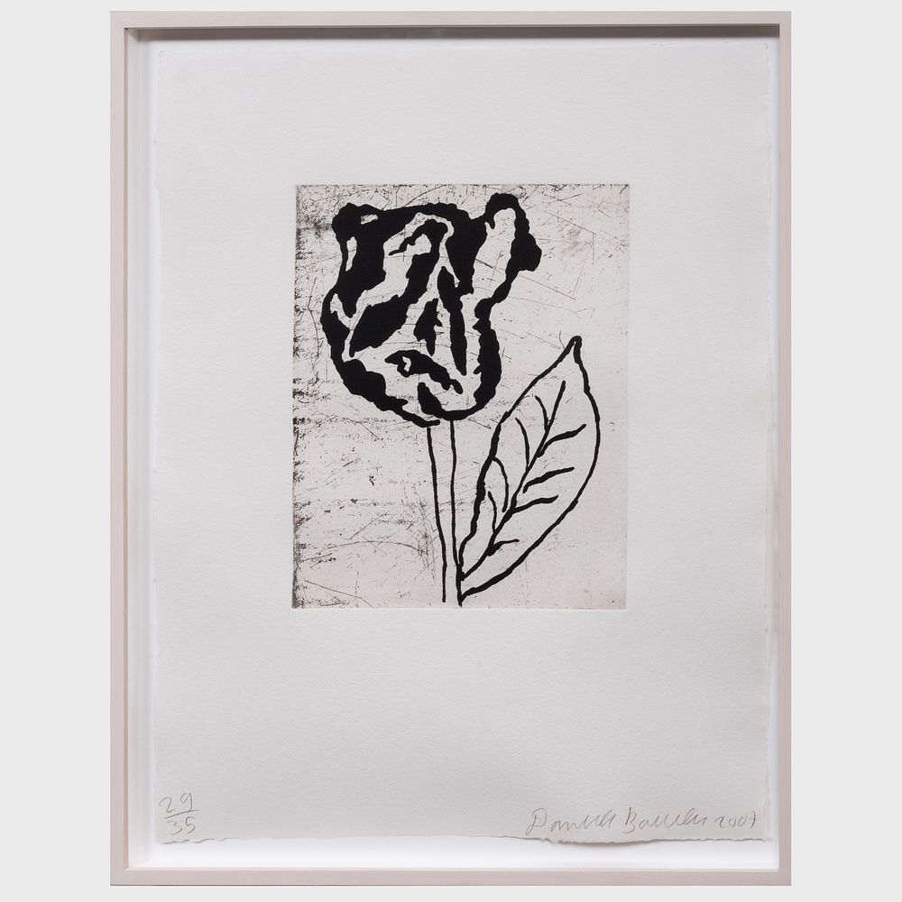 Appraisal: Donald Baechler b Five Flowers No Etching on Aquari paper