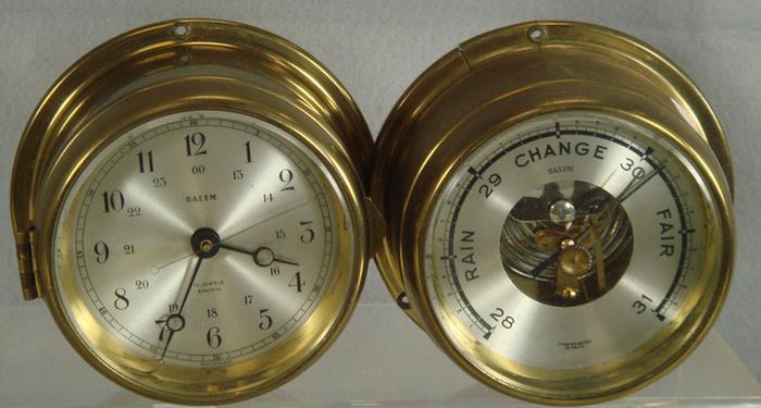 Appraisal: Spun brass ship clock barometer dials splits in each case