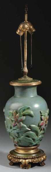 Appraisal: Arts Crafts Factory Lamp Description Mottled glaze with raised floral