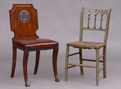 Appraisal: REGENCY MAHOGANY HALL CHAIR AND GOTHIC-STYLE PAINTED SIDE CHAIR The