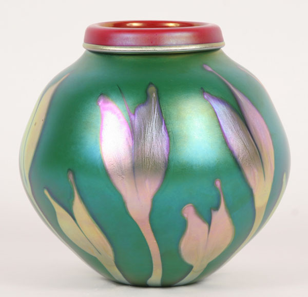 Appraisal: Charles Lotton American b studio glass vase iridescent green case