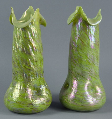 Appraisal: Pair of Bohemian Art Glass Vases by RindskopfGreen ground with