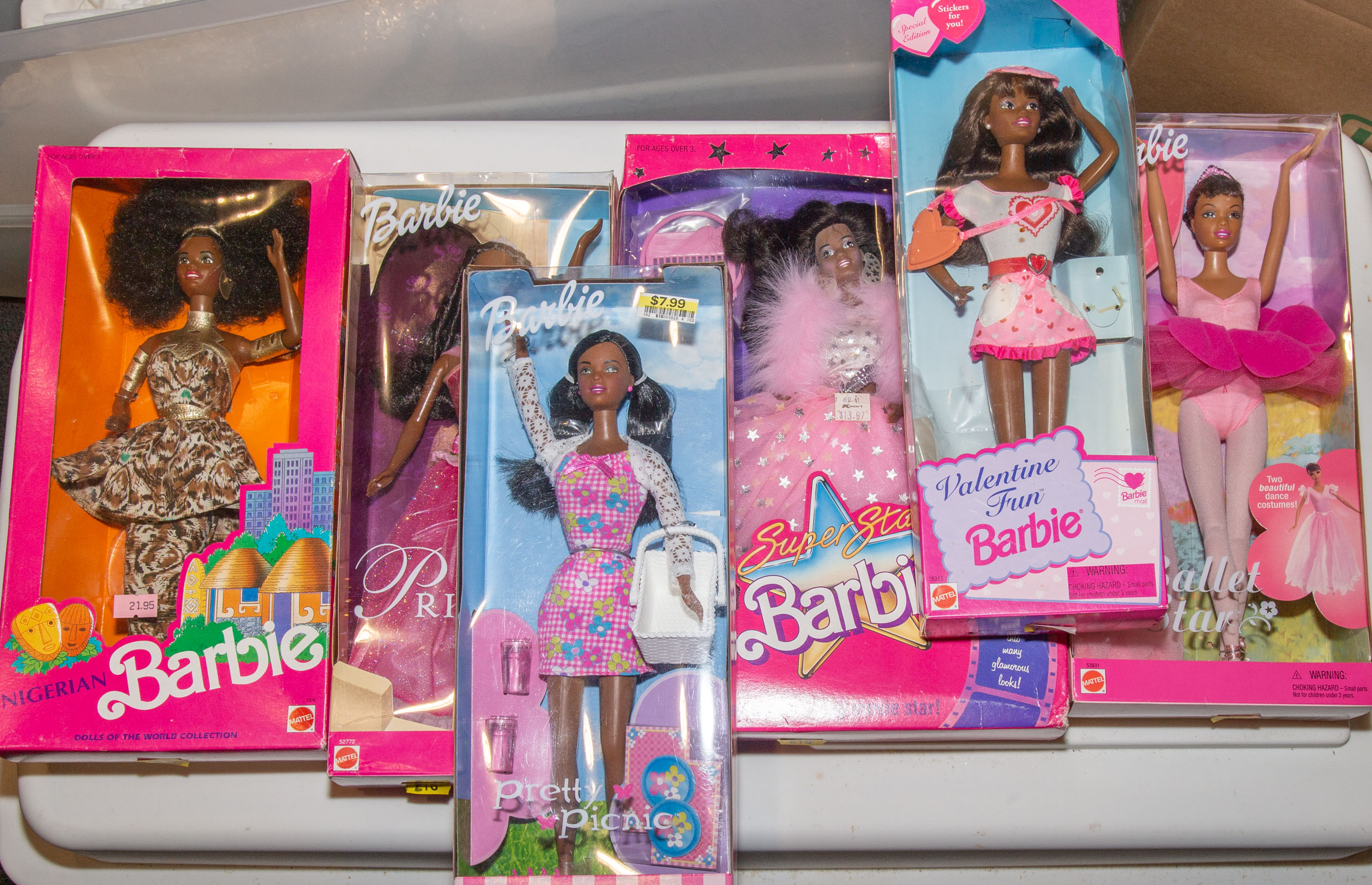 Appraisal: SIX AFRICAN AMERICAN BARBIE DOLLS Including Nigerian Barbie Superstar Barbie