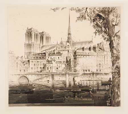 Appraisal: JOHN TAYLOR ARMS Notre Dame de Paris Etching and aquatint