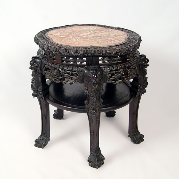 Appraisal: ORNATELY CARVED CHINESE MARBLE TOP STAND Rose marble insert top