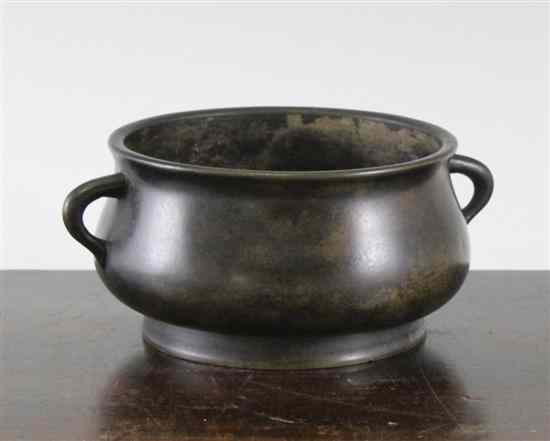 Appraisal: A Chinese bronze squat baluster censer th th century with