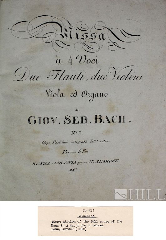 Appraisal: Johann Sebastian Bach st Ed Mass in A Major Score