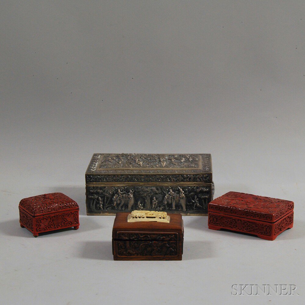 Appraisal: Four Asian Decorative Boxes th th century two Chinese carved