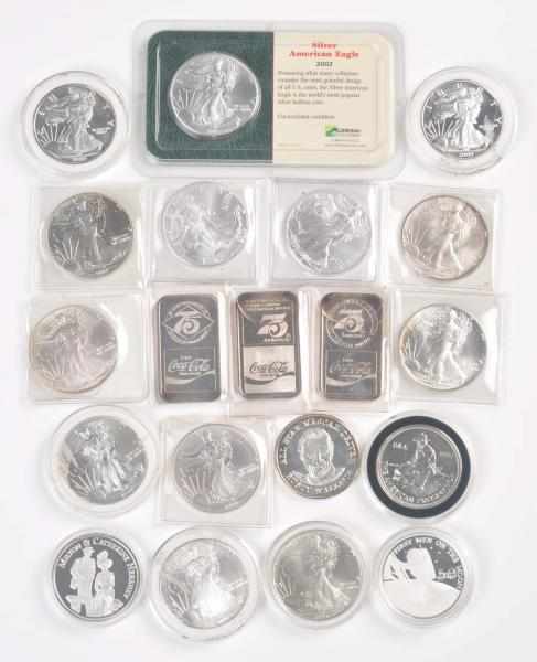 Appraisal: Lot of -Ounce Silver Coins Bars Description Includes first Man