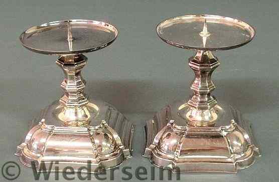 Appraisal: Pair of Danish weighted silverplate Chippendale style pricket sticks by