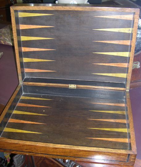 Appraisal: Good Large Regency Ebony-Banded Mahogany Backgammon Box first quarter th