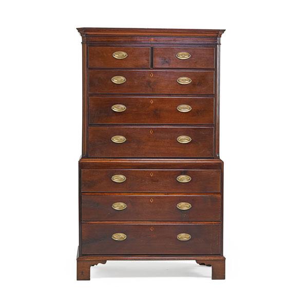 Appraisal: GEORGE III CHEST ON CHEST Mahogany two over six graduated