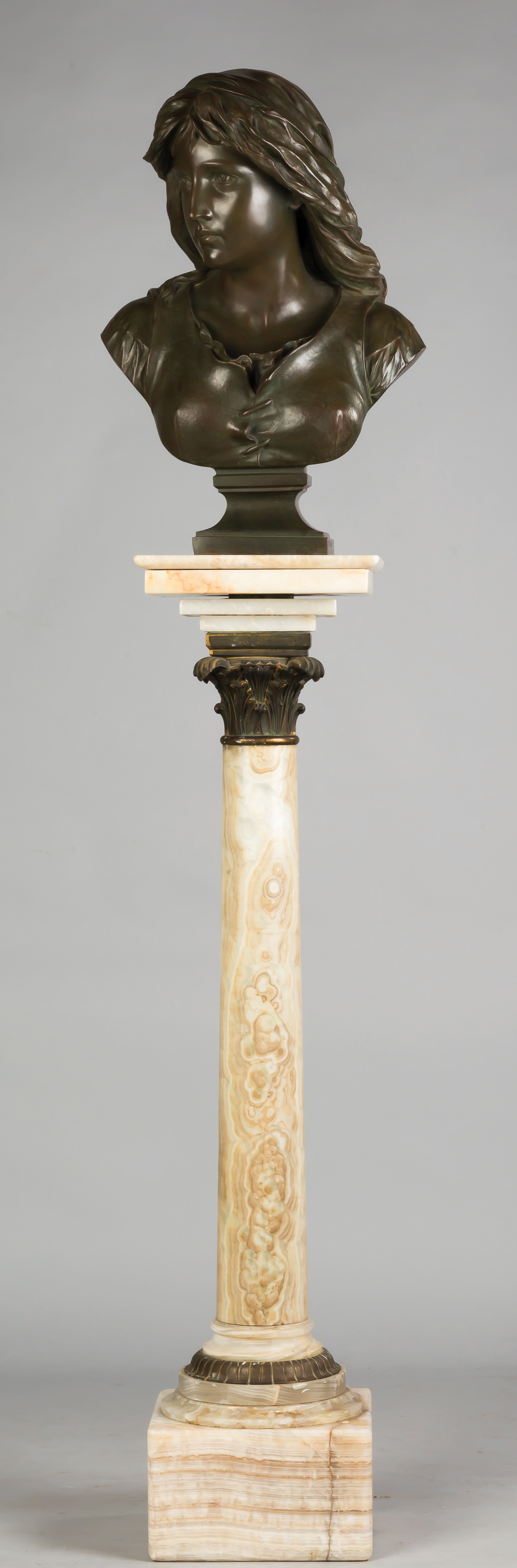 Appraisal: Onyx Pedestal with Gilt Bronze Capital and Rotating Top th