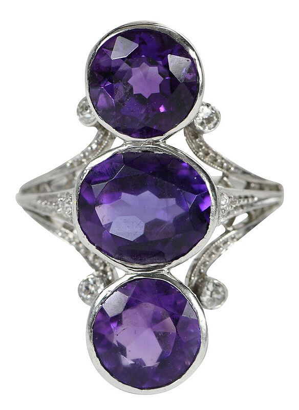 Appraisal: Platinum Amethyst and Diamond Ring two round faceted amethysts approx