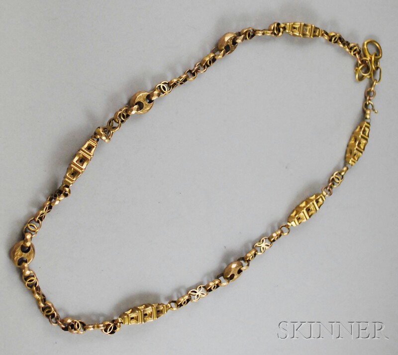 Appraisal: kt Gold Antique-style Necklace comprised of circle links interspersed with