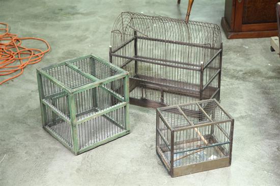 Appraisal: THREE BIRD CAGES One arched and two square with on