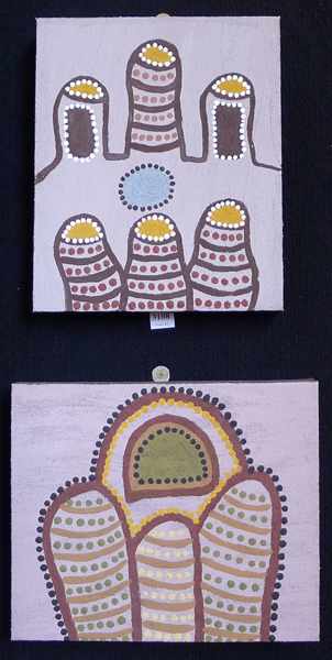 Appraisal: JUNE PETERS TWO PAINTINGS OCHRE ON CANVAS i PURNULULU x