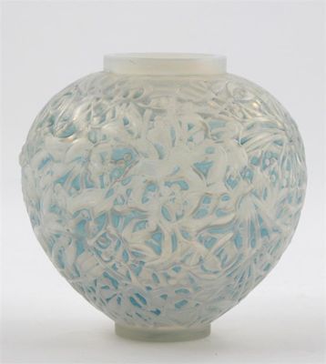 Appraisal: Gui' No a Lalique stained opalescent glass vase designed by