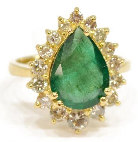 Appraisal: Ladies kt yellow gold emerald and diamond ring prong set