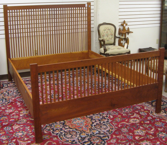 Appraisal: ARTS CRAFTS STYLE QUEEN CHERRYWOOD SPINDLE BED M T Maxwell