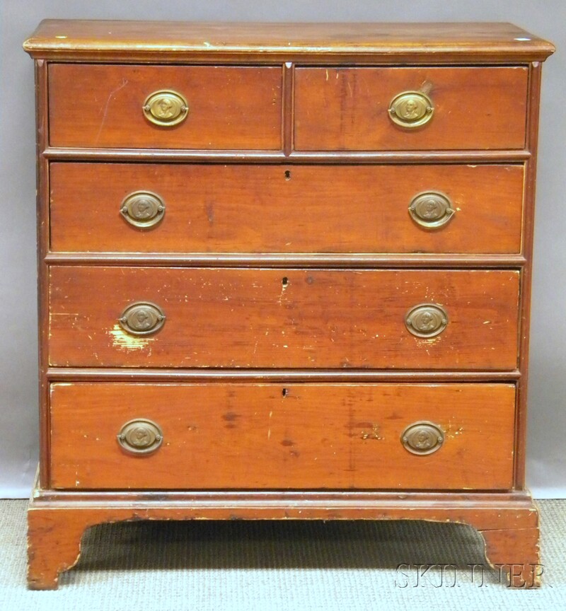 Appraisal: Country Pine Five-drawer Chest with brass George Washington bust drawer