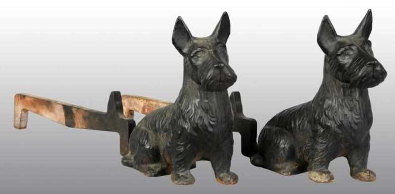 Appraisal: Cast Iron Sitting Scottie Andirons Description Complete with firedogs Full-figure