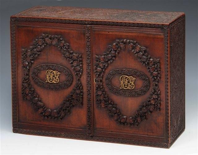 Appraisal: A TH CENTURY COLONIAL SANDALWOOD WALL CABINET the interior fitted