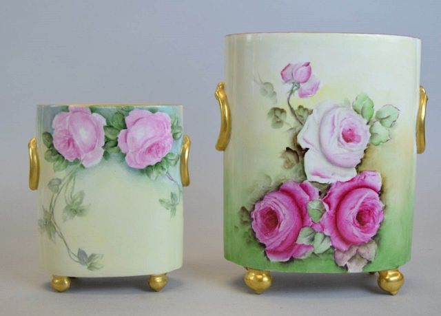 Appraisal: William Guerin Limoges Porcelain Cachepots Lot includes two artist signed