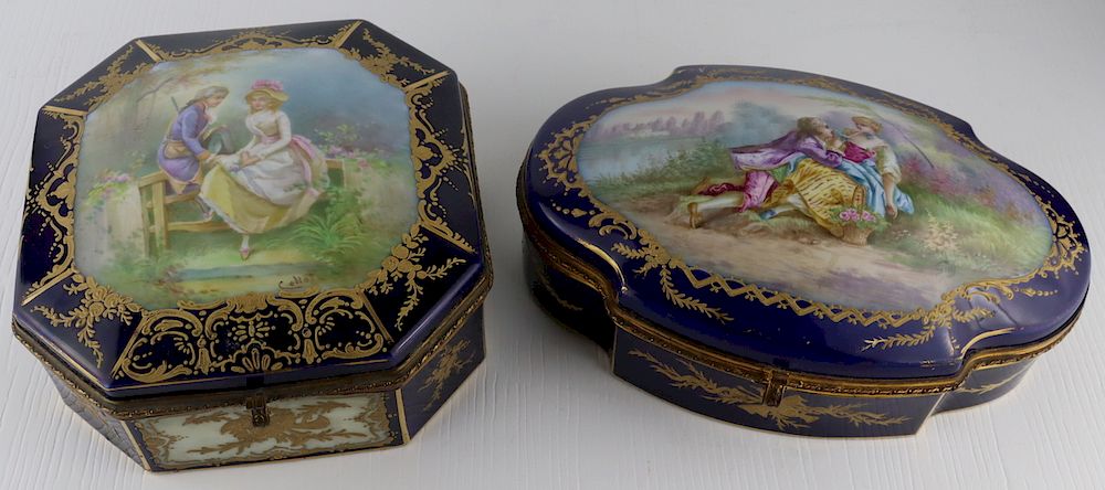 Appraisal: Two Large Signed Sevres Cobalt Blue Vanity Boxes Includes a