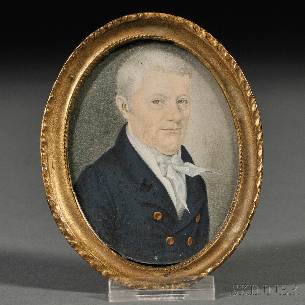 Appraisal: American School th Century Portrait Miniature of a Gentleman Wearing