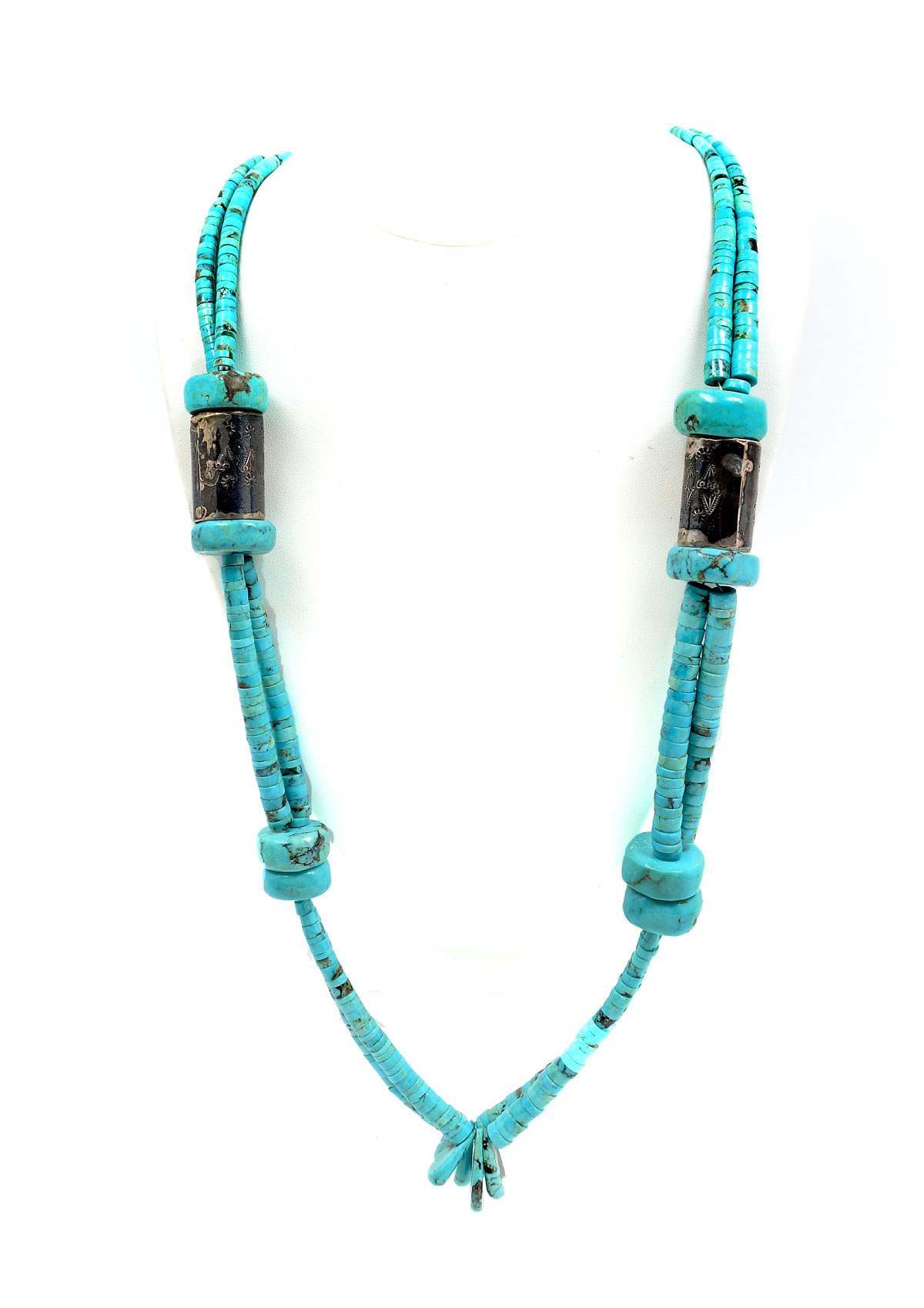 Appraisal: NATIVE AMERICAN INDIAN BEADED TURQUOISE NECKLACE Impressive '' double strand