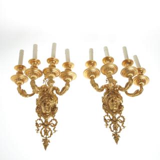 Appraisal: Pair Regence style gilt bronze -light sconces th c nice