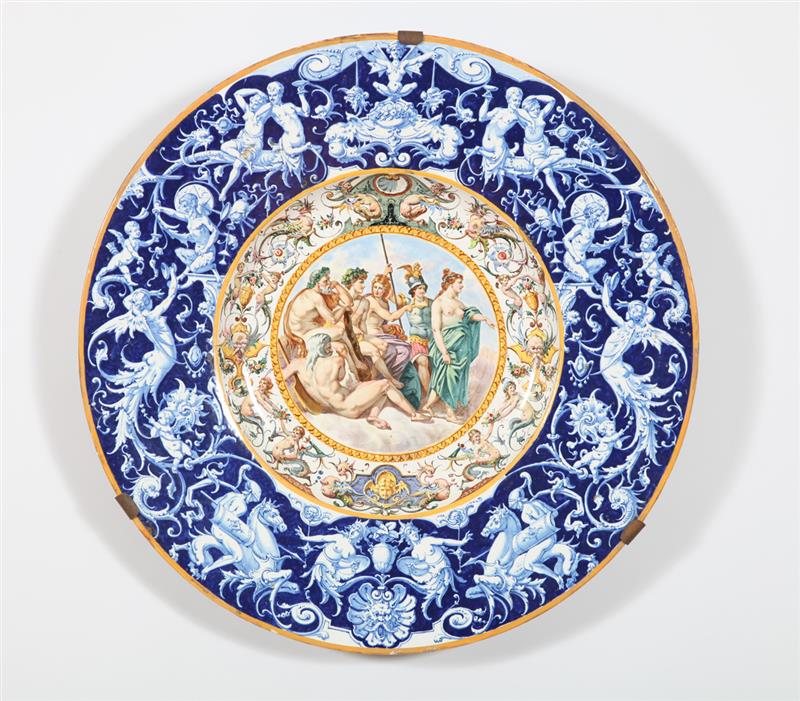 Appraisal: FAENZA MAJOLICA MYTHOLOGICAL CHARGER Marked 'Faenza ' the rondel depicting