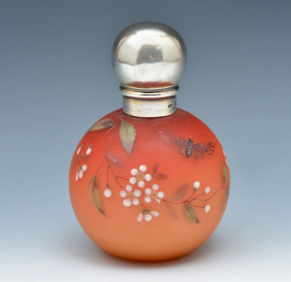 Appraisal: Thomas Webb peach blow enamel decorated perfume bottle Thomas Webb