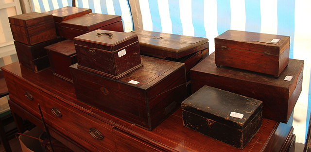 Appraisal: THREE TH CENTURY BRASS BOUND WRITING SLOPES further antique boxes