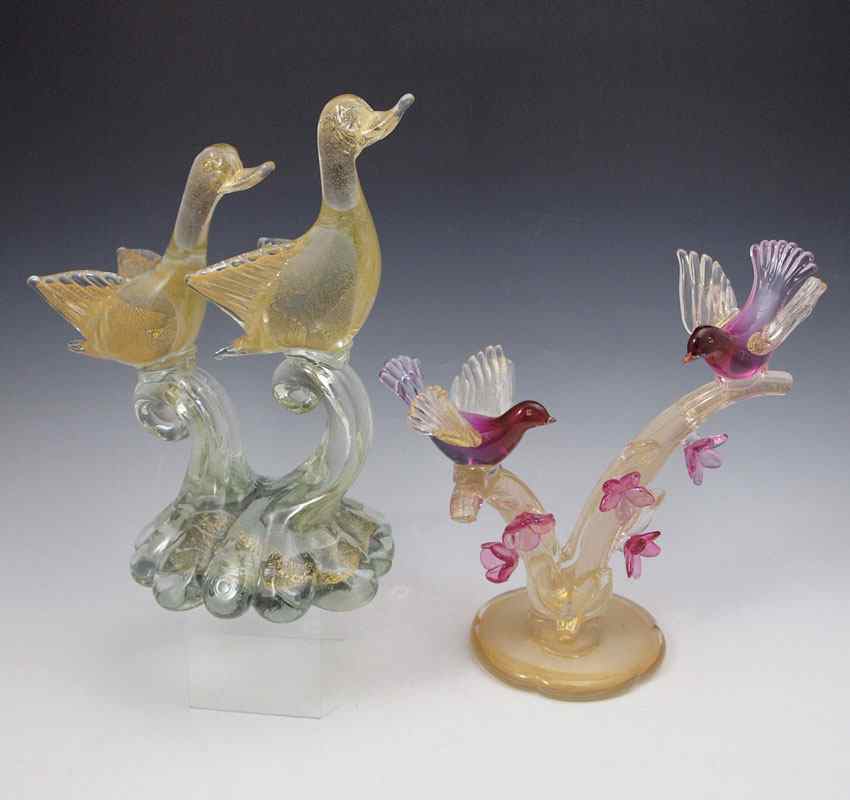 Appraisal: MULTI FIGURE MURANO GLASS BIRD FIGURINES To include Gold aventurine