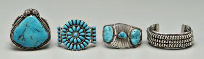 Appraisal: Four Navajo silver bracelets one with three heavy coils tooled