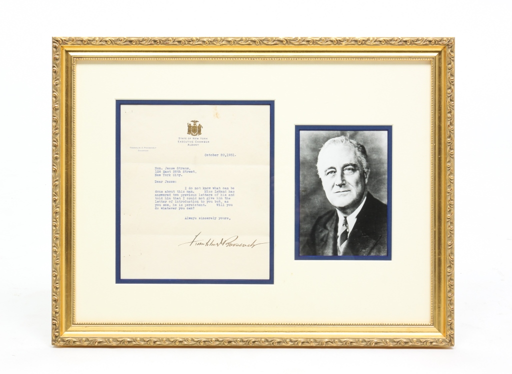 Appraisal: FRANKLIN D ROOSEVELT SIGNATURE Franklin D Roosevelt - Signed typed