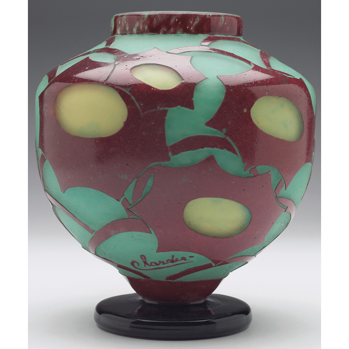 Appraisal: Charder vase mottled green and frosted glass with cameo cut