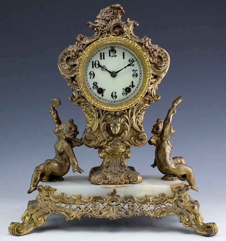 Appraisal: c French Style Gold Gilt Figural Gilbert Clock Antique French