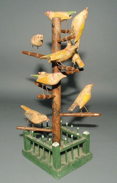 Appraisal: Continental folk art carved bird tree late th c with