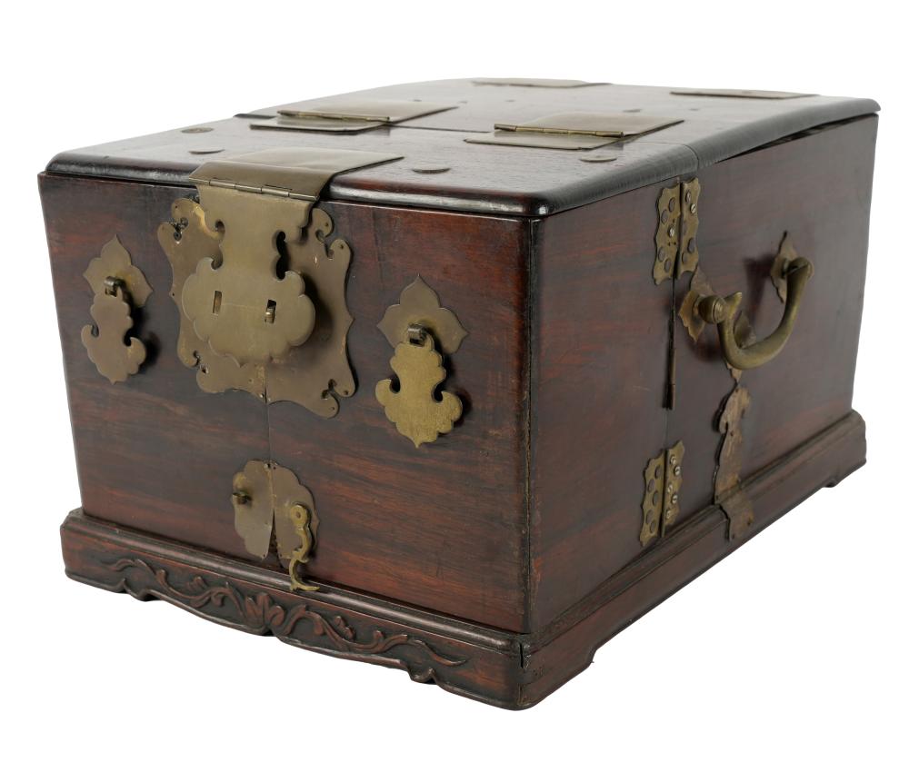 Appraisal: KOREAN METAL-MOUNTED ROSEWOOD VANITY BOXthe double-hinged top opening to a