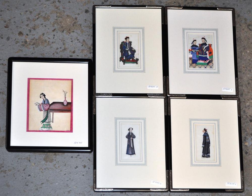 Appraisal: Group Five Chinese Export Pith Paintings of various figures th