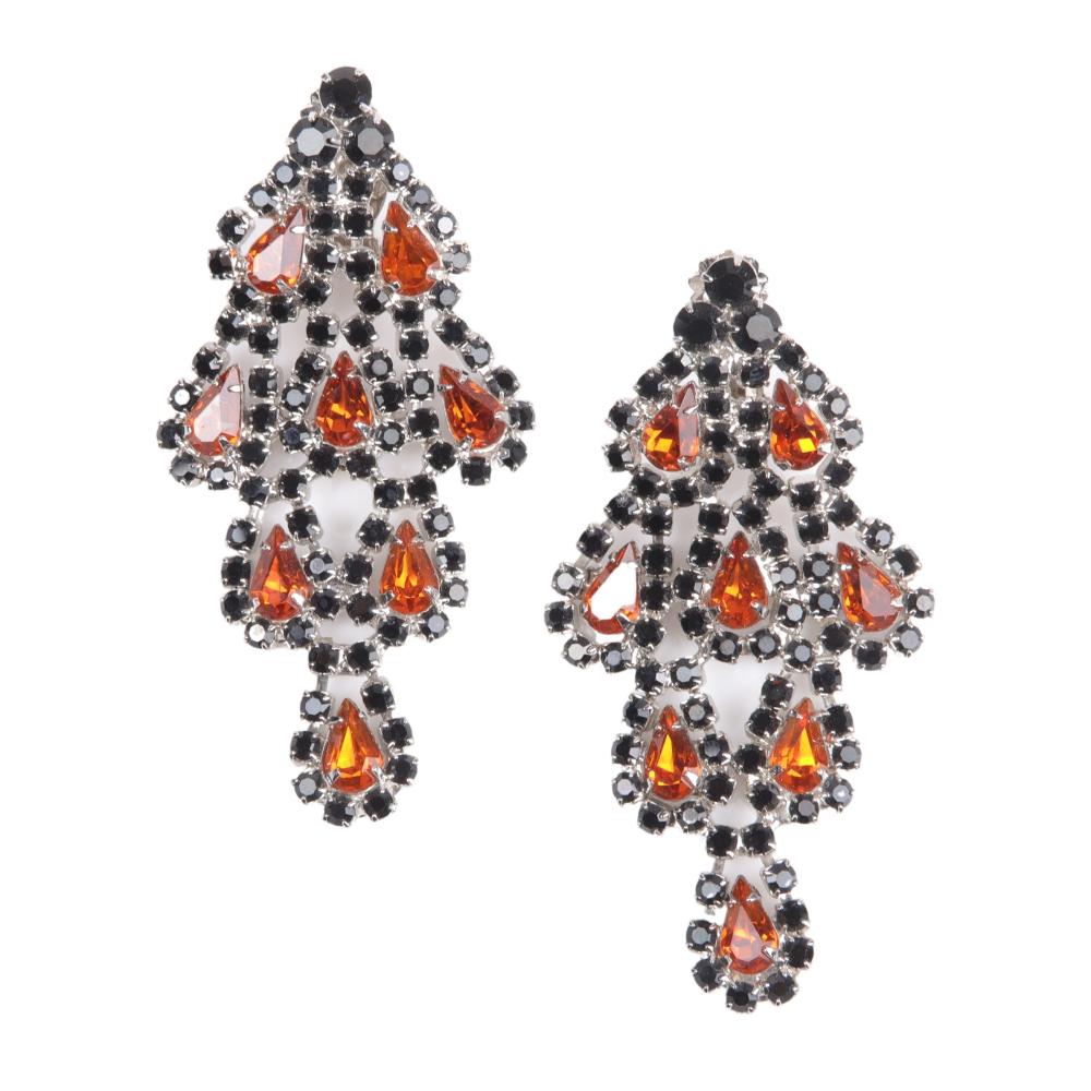 Appraisal: Weiss black rhinestone and amber teardrop crystal chandelier earrings Dimensions