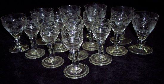 Appraisal: A set of eight engraved cordial glasses th Century with