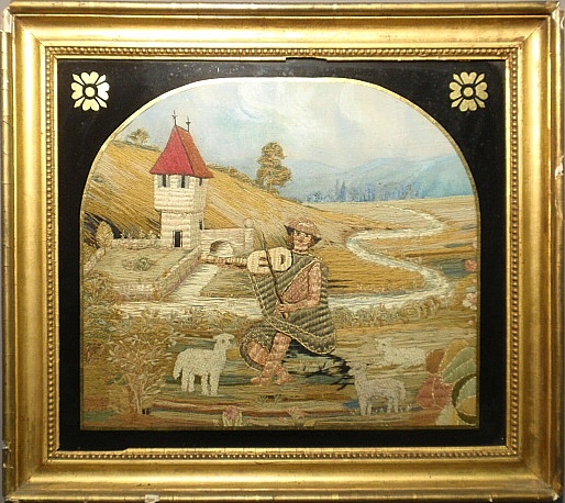 Appraisal: - English needlework of sheep and a shepherd and playing