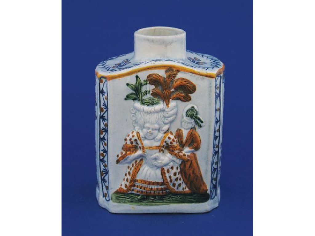 Appraisal: A TH PRATTWARE TEA CADDY of canted rectangular form decorated