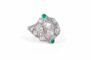 Appraisal: An Art Deco Platinum Emerald and Diamond Ring An Art